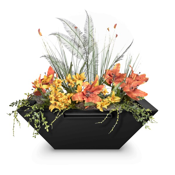 The Outdoor Plus 36 Square Maya Planter & Water Bowl - Powder Coated Metal - Black - OPT-36SQPCPW-BLK - main